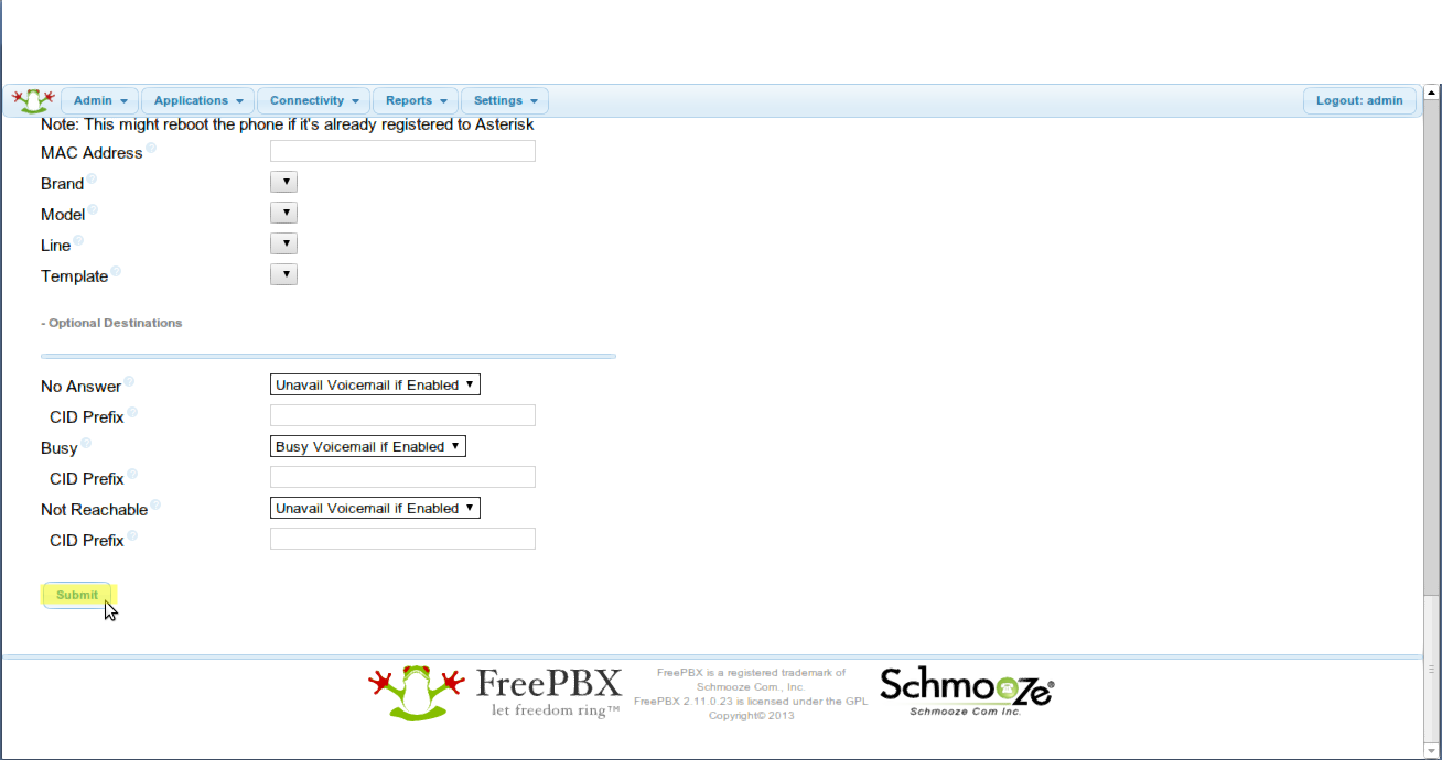 Adding an Extension to FreePBX to the Help Center