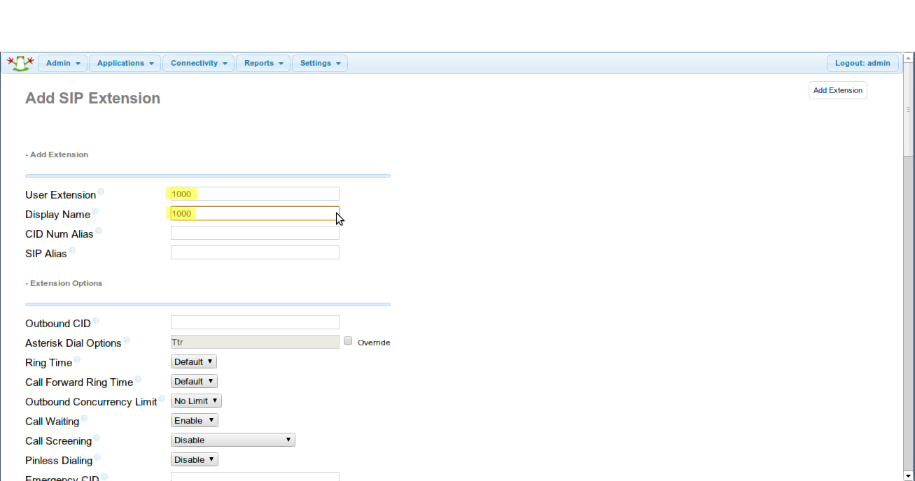 Adding an Extension to FreePBX to the Help Center